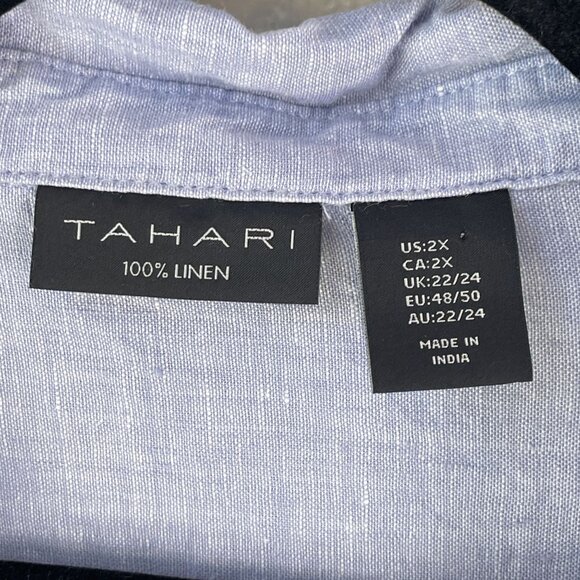 Tahari Womens Plus 2X 100% Linen Relaxed Blue Popover Tunic Top Shirt - Picture 4 of 9